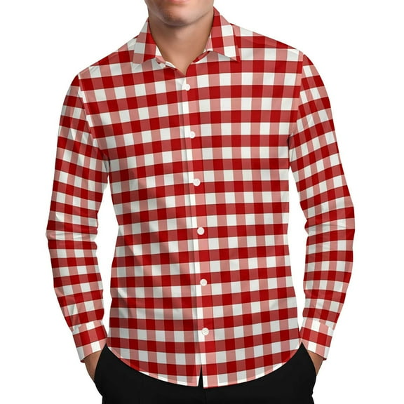RongHuan Mens Casual Plaid Shirts Lightweight Long Sleeve Plaid Dress Shirt Regular Fit Wrinkle Free Office Work Tshirt