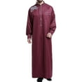 thumbnail image 1 of RongHuan Mens Cotton Kaftan Robe Long Sleeve Button Down Henley Shirts Casual Embroidery Gown Shirt with Pocket, 1 of 6