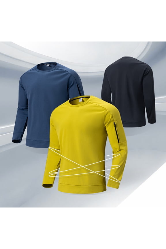 Mens Crew Neck Sweatshirt Casual Workout Gym Shirt Outdoor Athletic Long Sleeve Tshirt Soild Color Undershirt