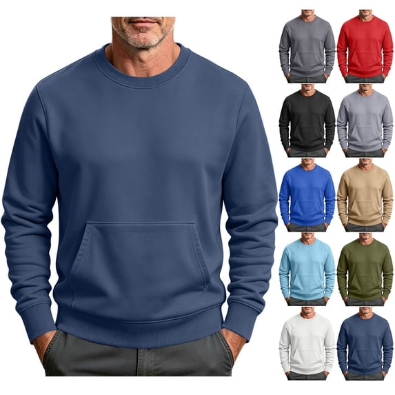RongHuan Mens Crewneck Sweatshirt Fashion Fleece Pullover Kangaroo Pocket Fall Winter Long Sleeve Sweatshirts