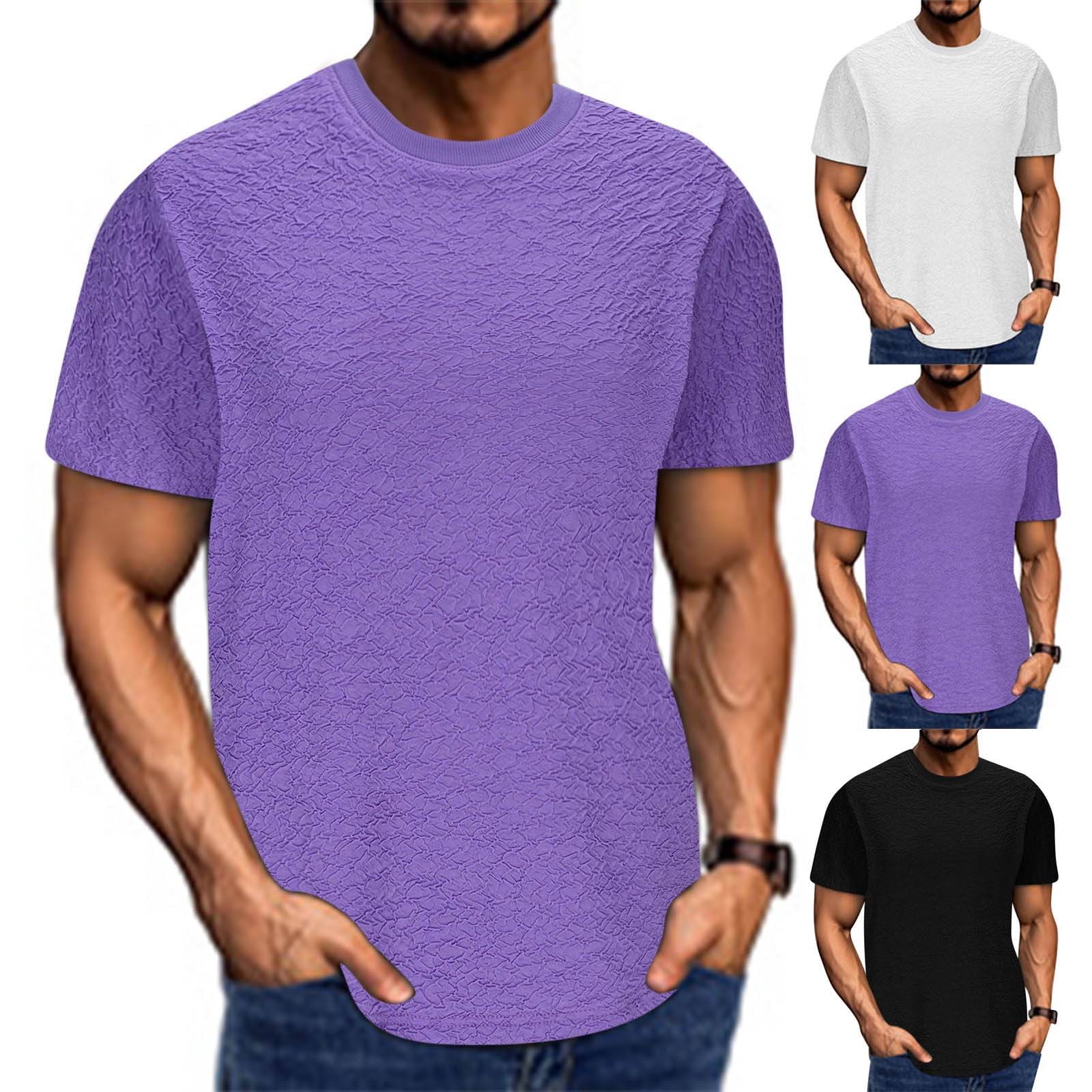 Textured Tees RongHuan Mens Fashion T Shirts Casual Loose Fit Textured T-Shirt ...