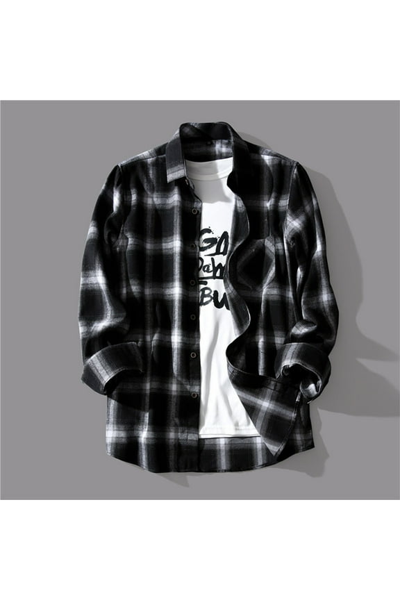 Mens Flannel Shirts Casual Long Sleeve Button Down Plaid Shirt Loose Fit Lapel Office Tshirt Fashion Fall Outdoor Shirt Jacket