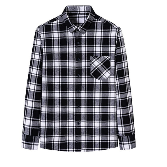 RongHuan Mens Flannel Shirts Long Sleeve Button Down Shirt with Pocket Casual Lapel Plaid Jacket Long Sleeve Vintage Outwear