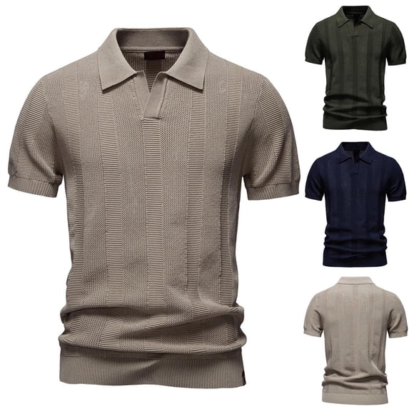 RongHuan Mens Lightweight Shirts Short Sleeve Ribbed Textured Shirt Casual Golf Shirts Collared Button Up T Shirt