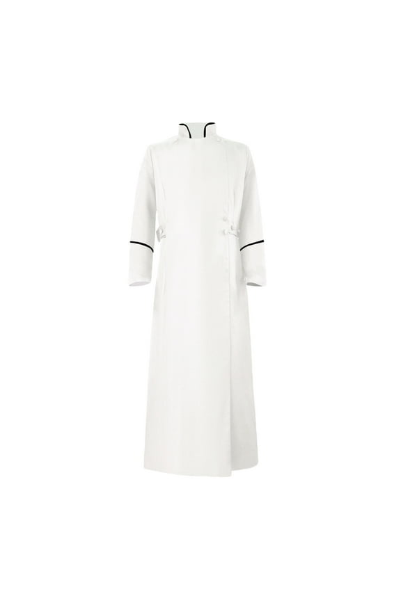 Mens Long Sleeve Robe Stand Collar Cosplay Gown Vintage Solid Color Medieval Long Robes