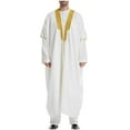 thumbnail image 1 of RongHuan Mens Muslim Robe Long Sleeve Cardigan Gown Color Block Islamic Robes Long Style Embroidered Standing Neck Clothes, 1 of 5