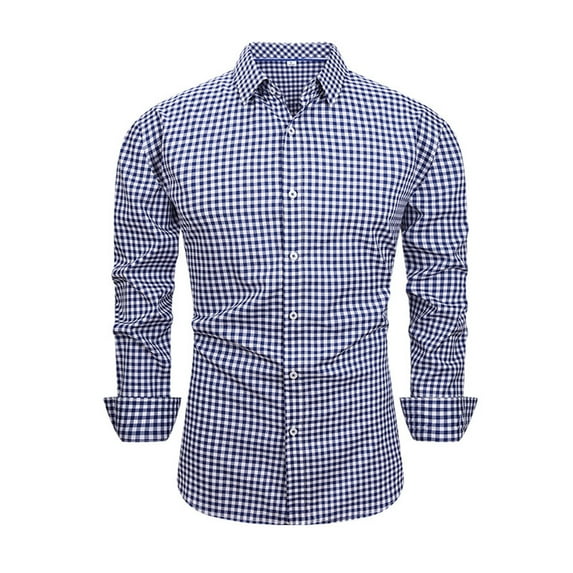 RongHuan Mens Plaid Dress Shirt Regular Fit Long Sleeve Business Shirts Casual Button Down Tshirt for Daily Work