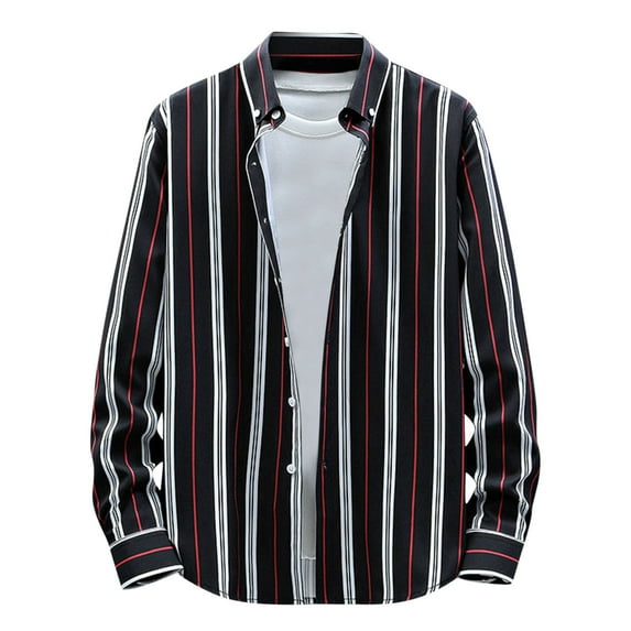 RongHuan Mens Striped Western Shirts Long Sleeve Casual Button Downs Cowboy Shirt Regular Fit Work Shirts with Pockets
