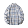 thumbnail image 1 of RongHuan Mens Tshirt Casual Plaid Button Downs Shirt Spring Fall Long Sleeve Tshirts Loose Fit Lapel Work Tee Shirt, 1 of 4