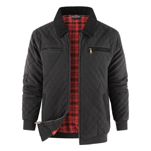 RongHuan Mens Windproof Jacket Fleece Lined Full Zip Outwear Stand Collar Bomber Jackets Soft Flannel Coat
