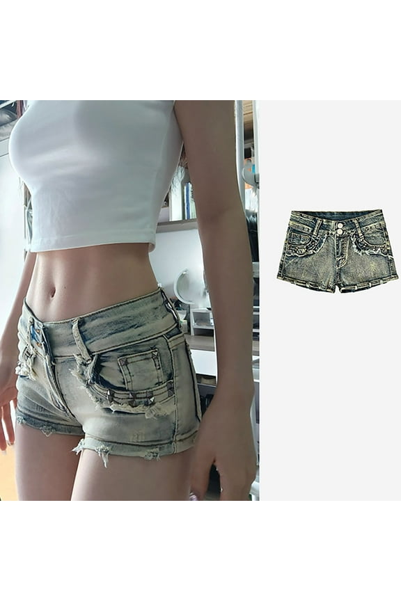 Mini Shorts for Women Skinny Denim Shorts Fashion Low Waist Jean Shorts Wrap Versatile Leg Show Long Shorts