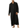 thumbnail image 1 of RongHuan Muslim Robe for Men Lightweight Casual Long Sleeve Thobe V-Neck Soild Color Long Nightgown, 1 of 4
