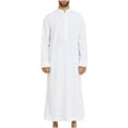 thumbnail image 1 of RongHuan Muslim Thobe for Men Casual Button Up Caftans Stand Collar Long Sleeve Robe, 1 of 6