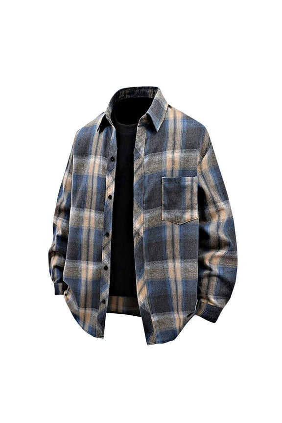 Plaid Shirts Mens Fashion Long Sleeve Button Down Shirt Casual Lapel Buffalo Plaid Classic Fit Versatile Work Shirt