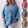 thumbnail image 1 of RongHuan Plus Size Women Cotton Linen Shirts Oversized Long Sleeve Summer Tops Boho Trendy Blouses Loose Fit V Neck Tees, 1 of 7
