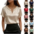 thumbnail image 1 of RongHuan Satin Tshirt for Women 2026 Short Sleeve Dressy Shirts Elegant Summer V Neck Blouses Business Casual Outfits, 1 of 6