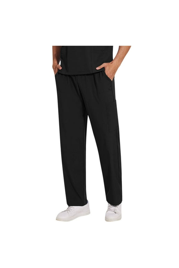 Scrub Pants for Men Lightweight Casual Straight-Leg Work Pants Loose Fit Elastic Waist Workwear Soild Color Pull-on Workout Pants