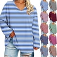 thumbnail image 1 of RongHuan Striped Shirt Womens Plus Size V Neck T-Shirt Loose Fit Long Sleeve Tops Casual Blouses Daily Wear, 1 of 7