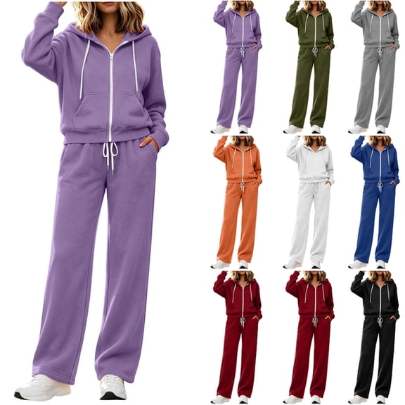 RongHuan Sweatsuits Women 2 Piece Outfit Oversized Full Zip Hoodie Casual Drawstring Sweatpants with Pockets Track Suit