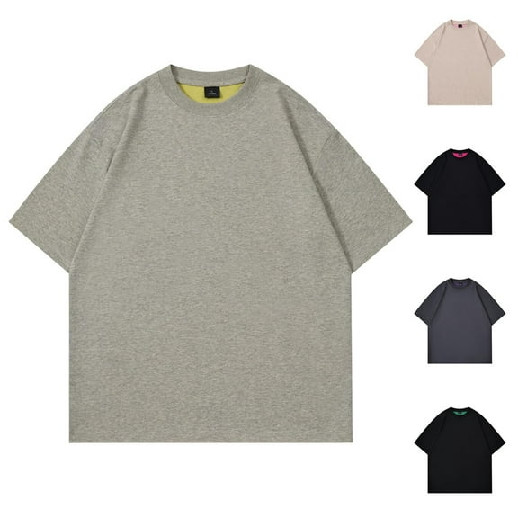 RongHuan T-Shirts for Men Summer Casual Loose Fit Tshirt Crewneck Cotton Shirt Classic Fit Soild Color Tees