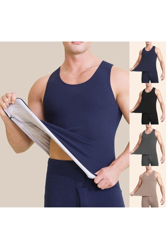 Thermal Tank Top for Men Winter Warm Fleece Lined Underwear Solid Color Sleeveless Undershirt