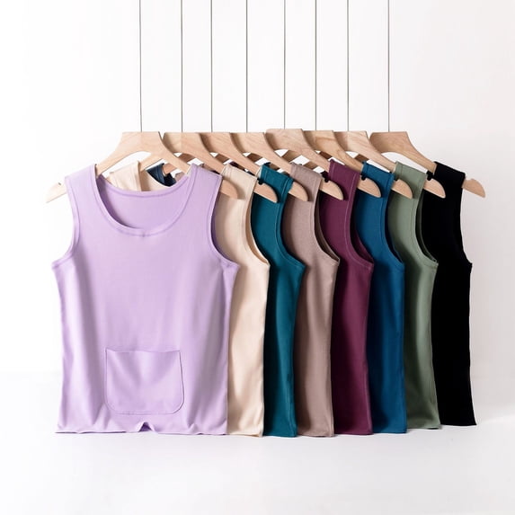 RongHuan Thermal Tank Tops Women Plus Size Fleece Lined Underwear Tops Camisoles Sleeveless Warm Undershirt with Pocket