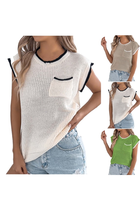 Tshirts for Women Casual Crew Neck Tops Shirts Summer Short Sleeve Tees Solid Color Blouses wirh Pocket