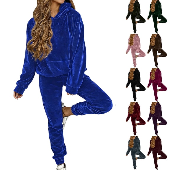 RongHuan Velour Tracksuit Womens 2 Piece Tracksuits Fall Winter Long Sleeve Hoodie with Elastic Waist Jogger Pants