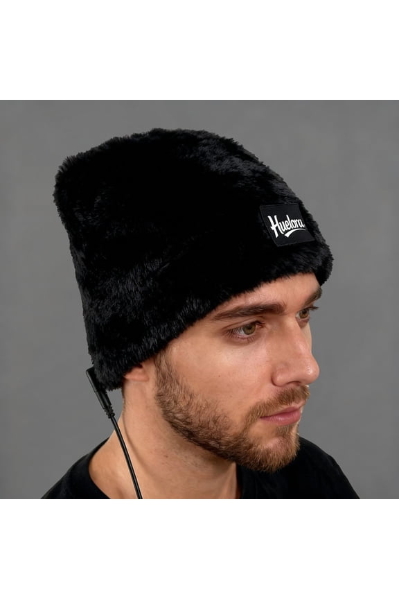 Winter Fleece Lined Cap for Men Solid Color Furry Thermal Hats for Ski Hiking Outdoor