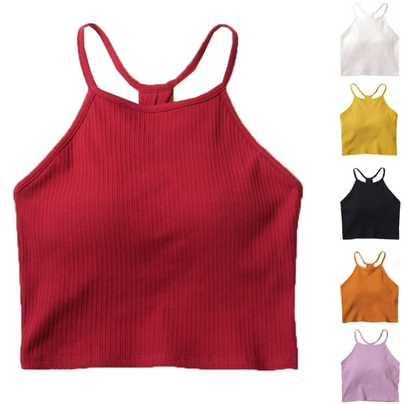 RongHuan Women Padded Tank Tops Cotton Racerback Crop Camisole Shirt Ribbed Tops Basic Sleeveless Shirts
