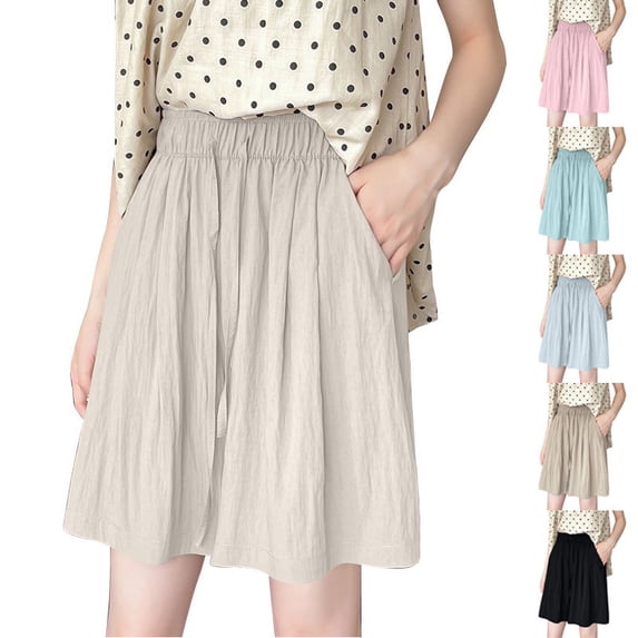 RongHuan Women Pleated Shorts Lightweight Loose Flowy Shorts Casual Beach Shorts Solid Color Short Pants