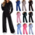 thumbnail image 1 of RongHuan Women Sweatsuits Set Velvet 2 Piece Tracksuit Trendy Long Sleeve Cropped Hoodie and Sweatpants with Drawstring, 1 of 9