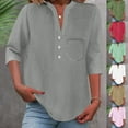 thumbnail image 1 of RongHuan Women Tops Causal V Neck Shirts Short Sleeve Button Up Henley T-Shirts Solid Color Comfy Blouses, 1 of 8