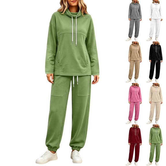 RongHuan Women's 2 Piece Sets Oversized High Neck Sweatsuits Airport Travel Outfits Wide Leg Sweatpants Fall Winter Clothes