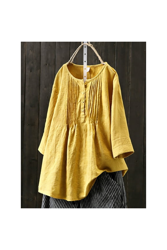 Women's Baggy Linen Shirt Loose Long Sleeve Button Up Blouses Tunic Tops Beach Shirts