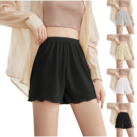 RongHuan Women's Lace Satin Shorts Elastic Waist Underwear for Under Dresses Comfy Solid Color Slip Shorts