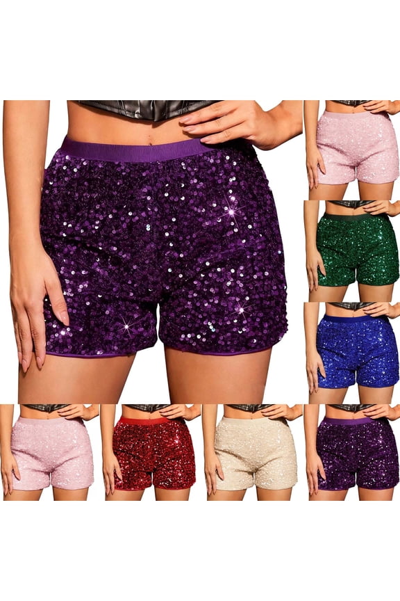 Women's Sequin Sparkle Shorts Elastic High Waist Mini Shorts Y2K Sparkly Glitter Hot Pants Party Shorts