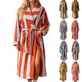 thumbnail image 1 of RongHuan Women's Striped Plush Robe Long Soft Fluffy Bathrobe Cozy Thick Loungewear Fuzzy Robe Color Block, 1 of 8