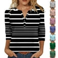 thumbnail image 1 of RongHuan Women's Striped Shirts Casual 3/4 Sleeve T-Shirt Button Up V Neck Henley Shirt Striped Pullover Blouse, 1 of 9