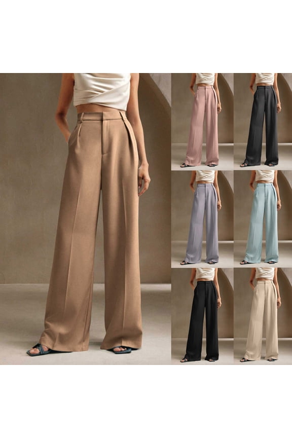 Women's Suit Pants Lightweight Front Wrinkle Business Pants High Waisted Work Pants Casual Wide Leg Pants