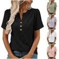 thumbnail image 1 of RongHuan Women's Summer Tshirt Casual V Neck Button Up Tops Loose Fit Short Sleeve Blouse, 1 of 7
