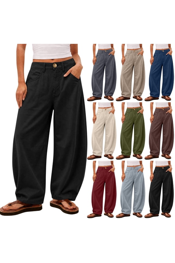 Womens Barrel Wide Leg Pants Hip Hop Vintage Baggy Harem Pants Solid Palazzo Trousers with Pockets