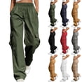 thumbnail image 1 of RongHuan Womens Cargo Pants Elastic Waist Hiking Pant Athletic Straight Leg Trouser High Waisted Pant with Multi Pockets, 1 of 9