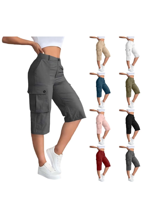 Womens Fashion Capri Pants Straight Leg Baggy Cargo Hiking Capris Pants Trendy Outdoor Cropped Trousers