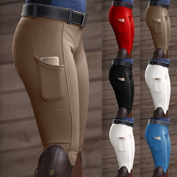 RongHuan Womens Horse Riding Pants High Waisted Fitness Pants Stretch Yoga Pants Solid Color Tight Pants