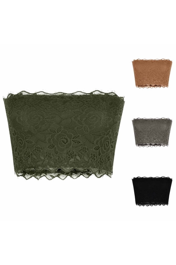 Womens Lace Bra Strapless Tube Top Padded Bralette No Underwire Push Up Bras Low Cut Dress Bra