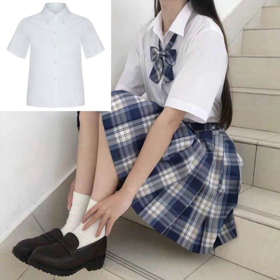 RongHuan Womens Plus Size Shirt Short Sleeve Uniform Casual Work Shirts Formal Solid Color Tops