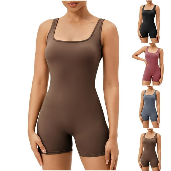RongHuan Womens Shorts Gym Yoga Sports Jumpsuit Sleevless Solid Color Tight Bodysuits Shorts
