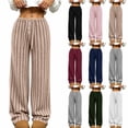 thumbnail image 1 of RongHuan Womens Striped Wide Leg Pants Drawstring Elastic Waist Trousers Casual High Waist Pant Daily Streetwear Pants, 1 of 1
