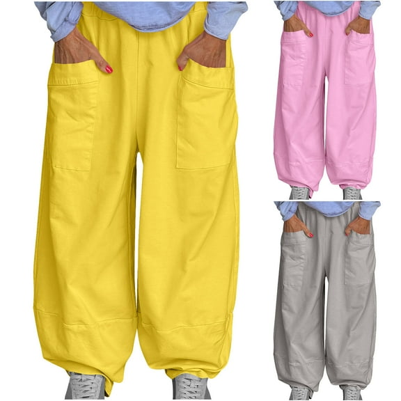 RongHuan Womens Wide Leg Pants Elastic Waist Casual Sweatpants Loose Fit Workout Pants Soild Color Jogger Pants with Pocket